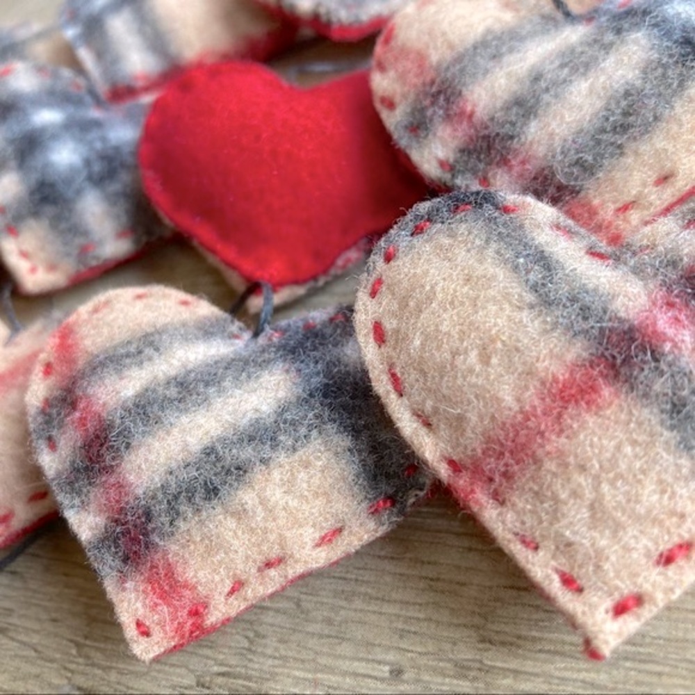 Burberry London Wool Plaid Heart Ornament Medium Size Upcycled via Vintage Scarf